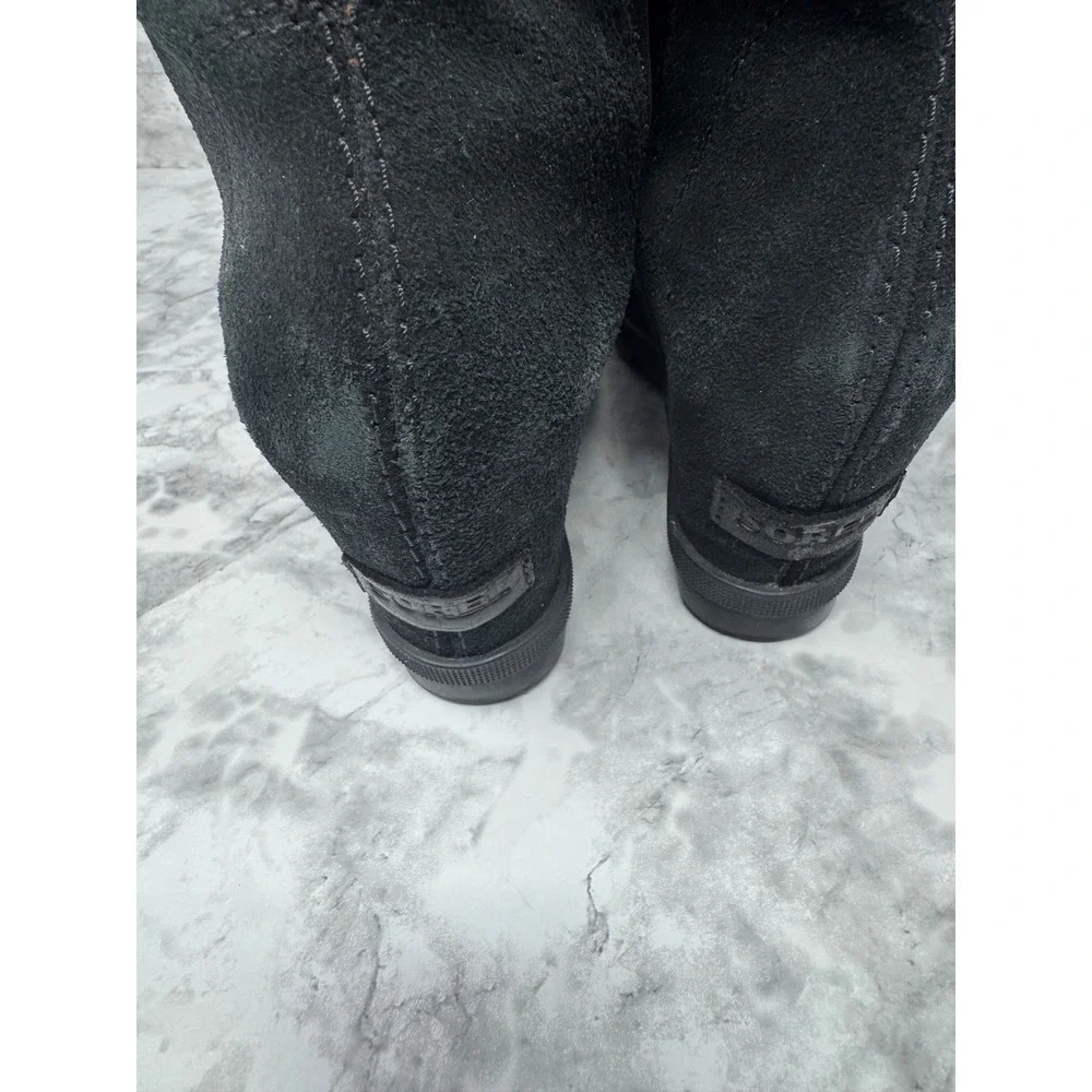 Sorel Joan of‎ Arctic 🖤Wedge II Shearling Black Leather Suede Boots sheep skin